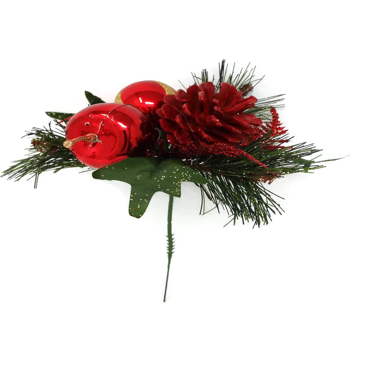 Red Apple & Pine Cone Bauble Pick x 20cm