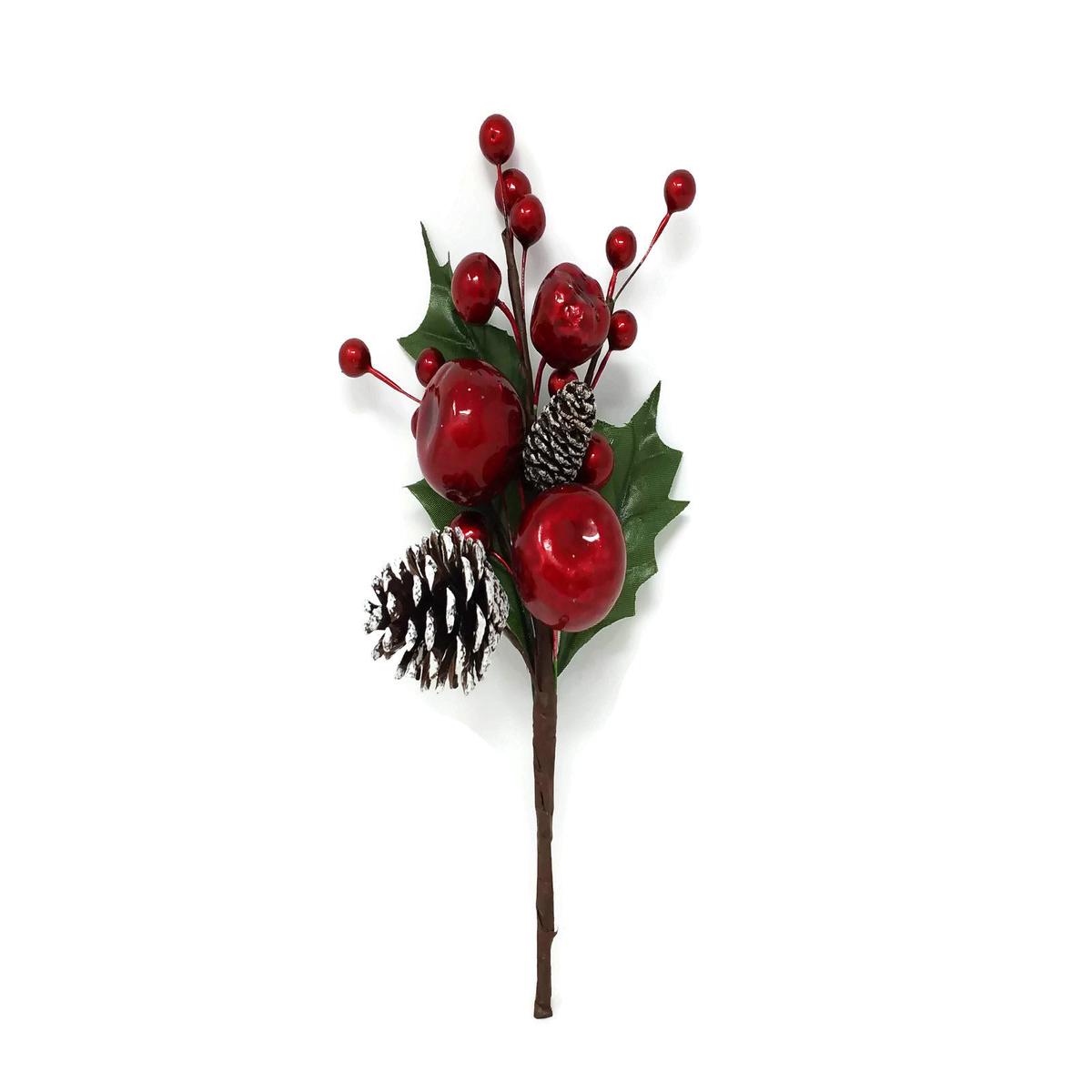 Red Berry & Pine Cone Pick x 21cm