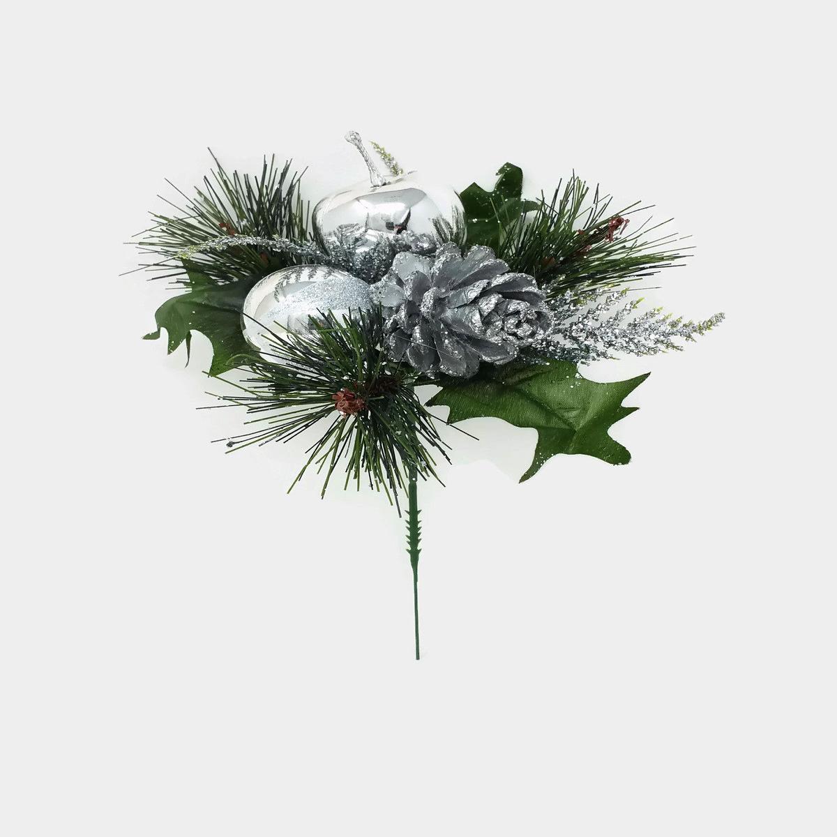Silver Apple & Pine Cone Pick x 20cm