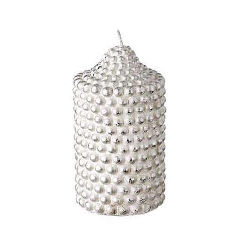 Silver Cylinder Candle with Pearls 12cm - Default Title