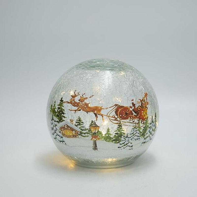 TABLETOP LIGHTED CRACKLE GLASS BALL WITH CHRISTMAS SHOW BATTERY TIMER 14cm - Default Title