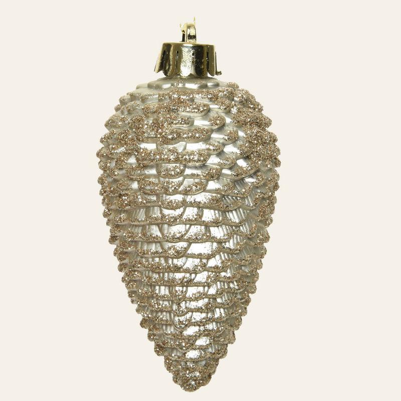 Unbreakable Champagne Pine Cone with Glitter 5x5x8 Set of 6 Pieces - Default Title