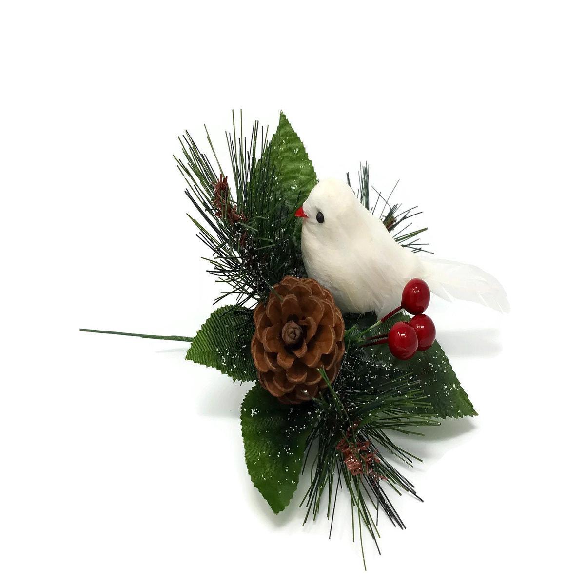 White Bird & Pine Snowy Pick x 18cm