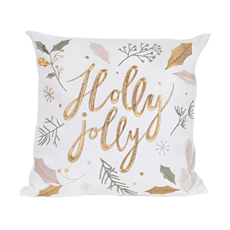WHITE PILLOW WITH GOLD HOLLY JOLLY INSCRIPTION 45x5x45 - Default Title