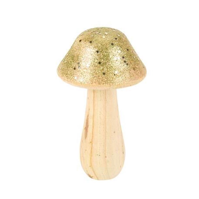 Wooden Mushroom with Gold Glitter 8x8x13 - Default Title