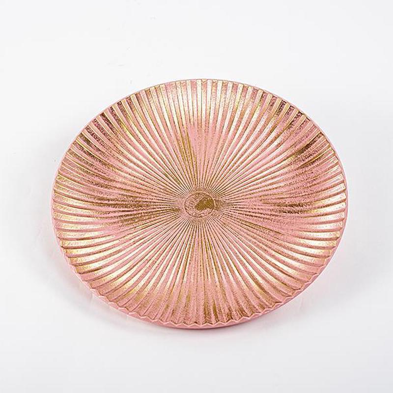 WOODEN PLATES PINK WITH GOLDEN DETAILS 40cm - Default Title