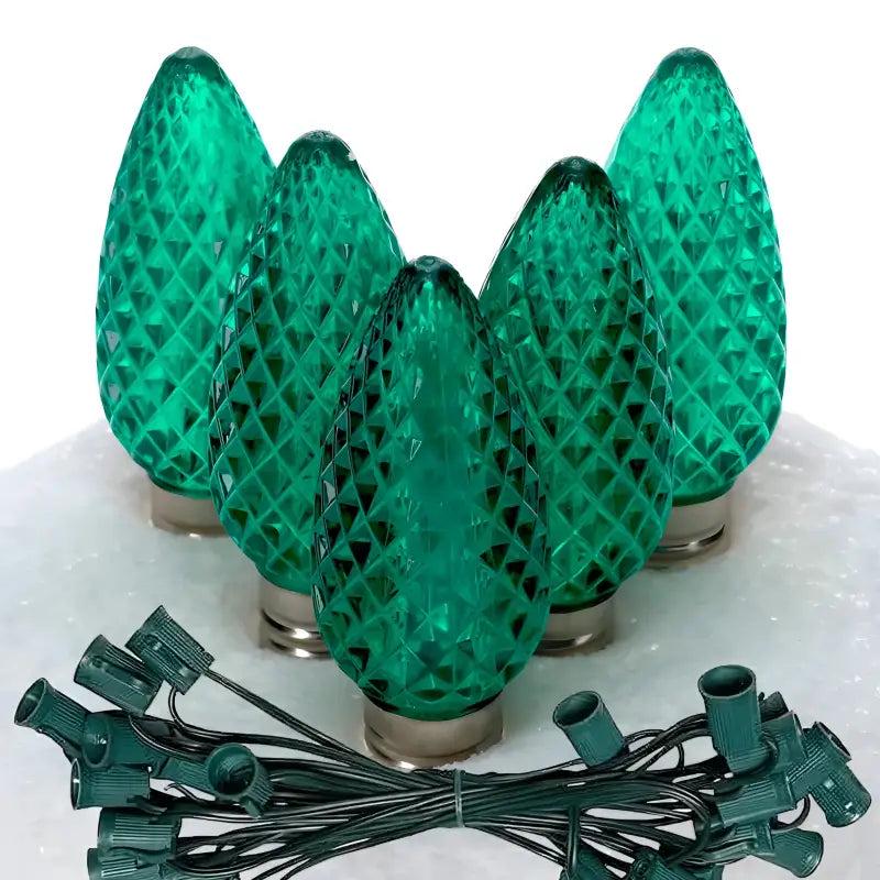 C9 Green Faceted ProCore LED Christmas Light Bulb String Light Set, 25 Lights, 25'