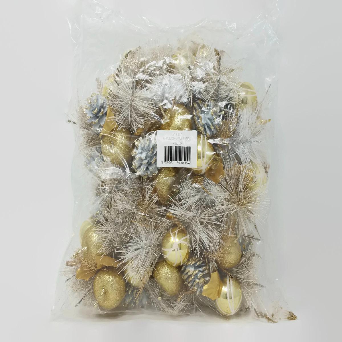 Glittered Gold and White Apple & Pine Cone Picks x 12 518150