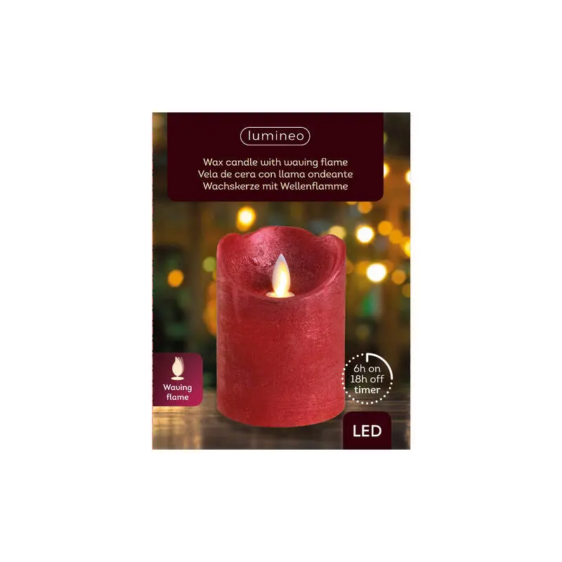 LED waving candle wax wave top BO indoor christmas red/warm white dia7.5cm x H.10cm