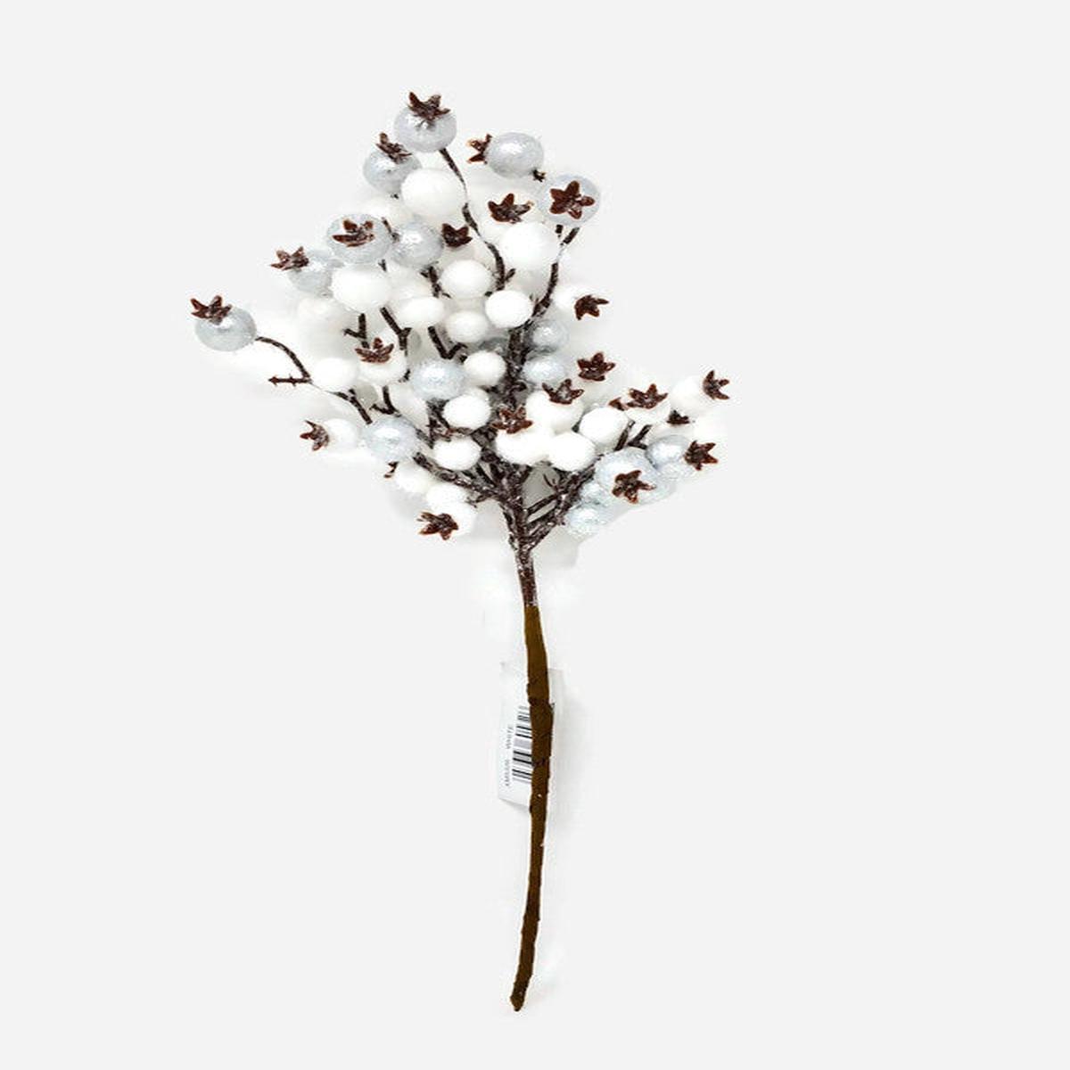 Silver & White Foam Snow Berry Pick x 35cm