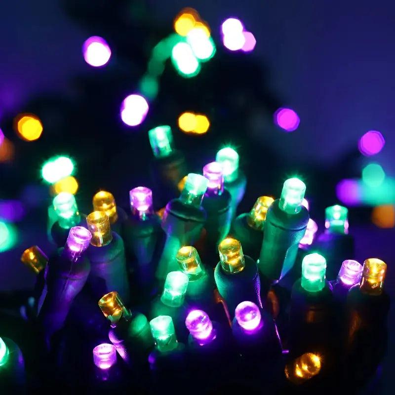 50 5mm ColorSplash Mardi Gras Purple, Green, Gold LED Christmas Lights, 6