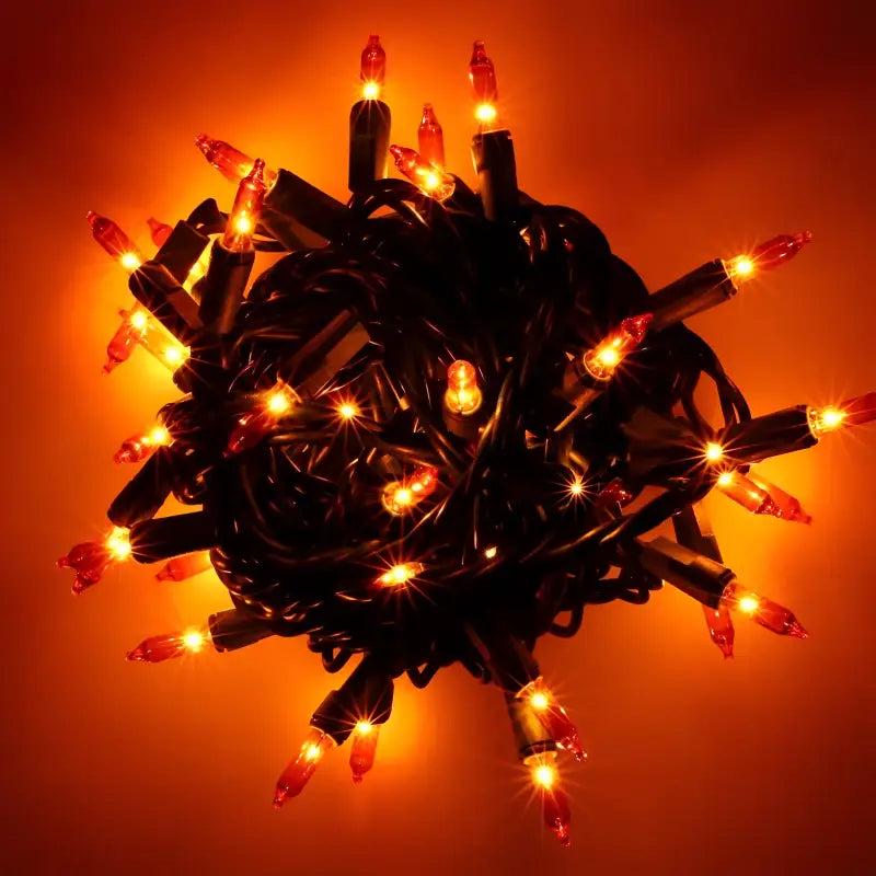 50 Orange Incandescent Mini Lights, Green Wire, 6