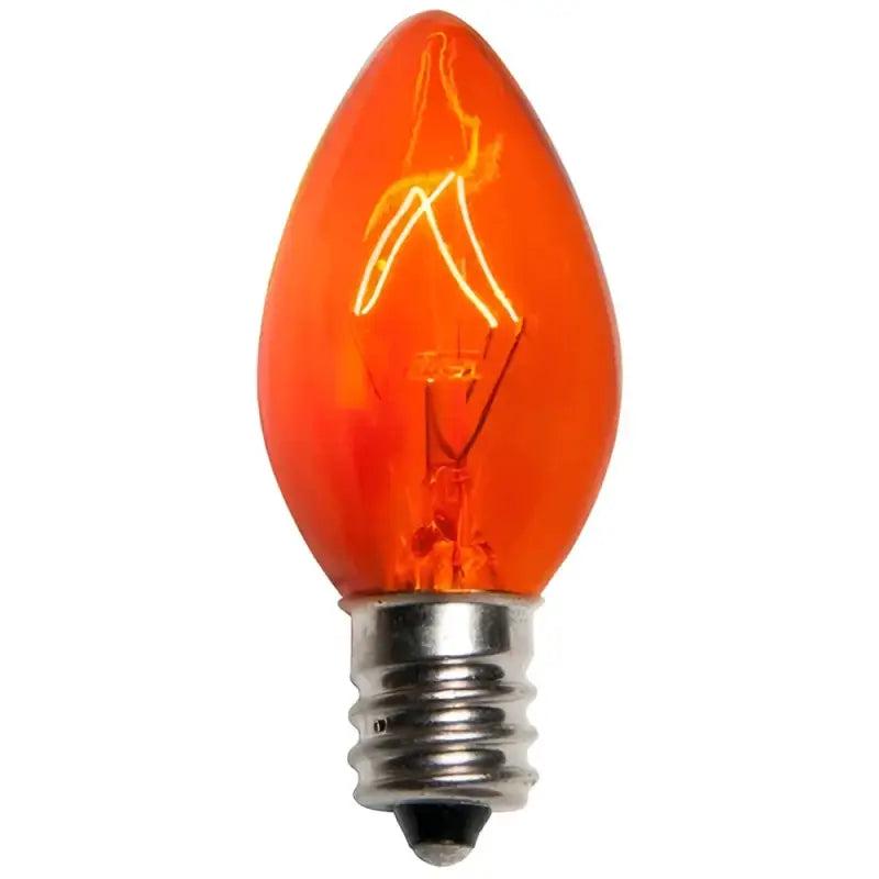 C7 Incandescent Christmas Light Bulbs, Orange, Transparent, Pack of 25