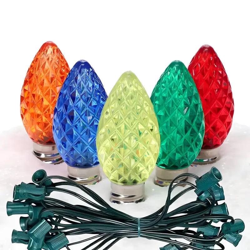 C7 Multicolor Faceted ProCore LED Christmas Light Bulb String Light Set, 25 Lights, 25'