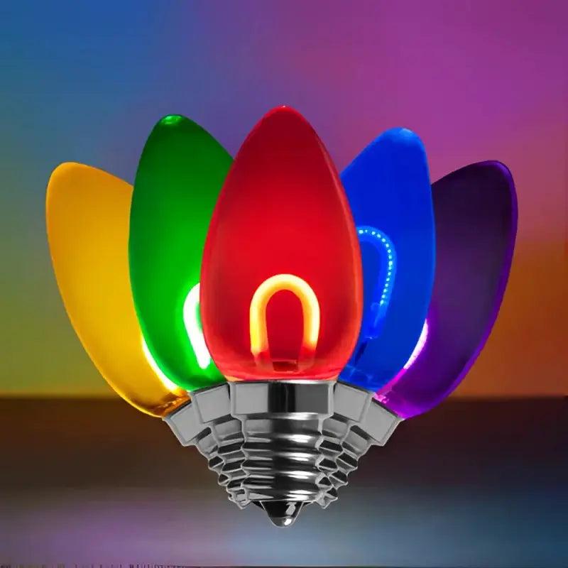 C7 Multicolor Transparent Shatterproof LED Filament Vintage Christmas Light Bulb, Pack of 5