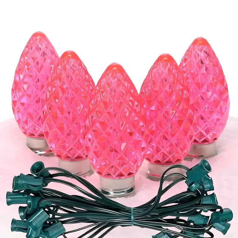 C7 Pink Faceted ProCore LED Christmas Light Bulb String Light Set, 25 Lights, 25'