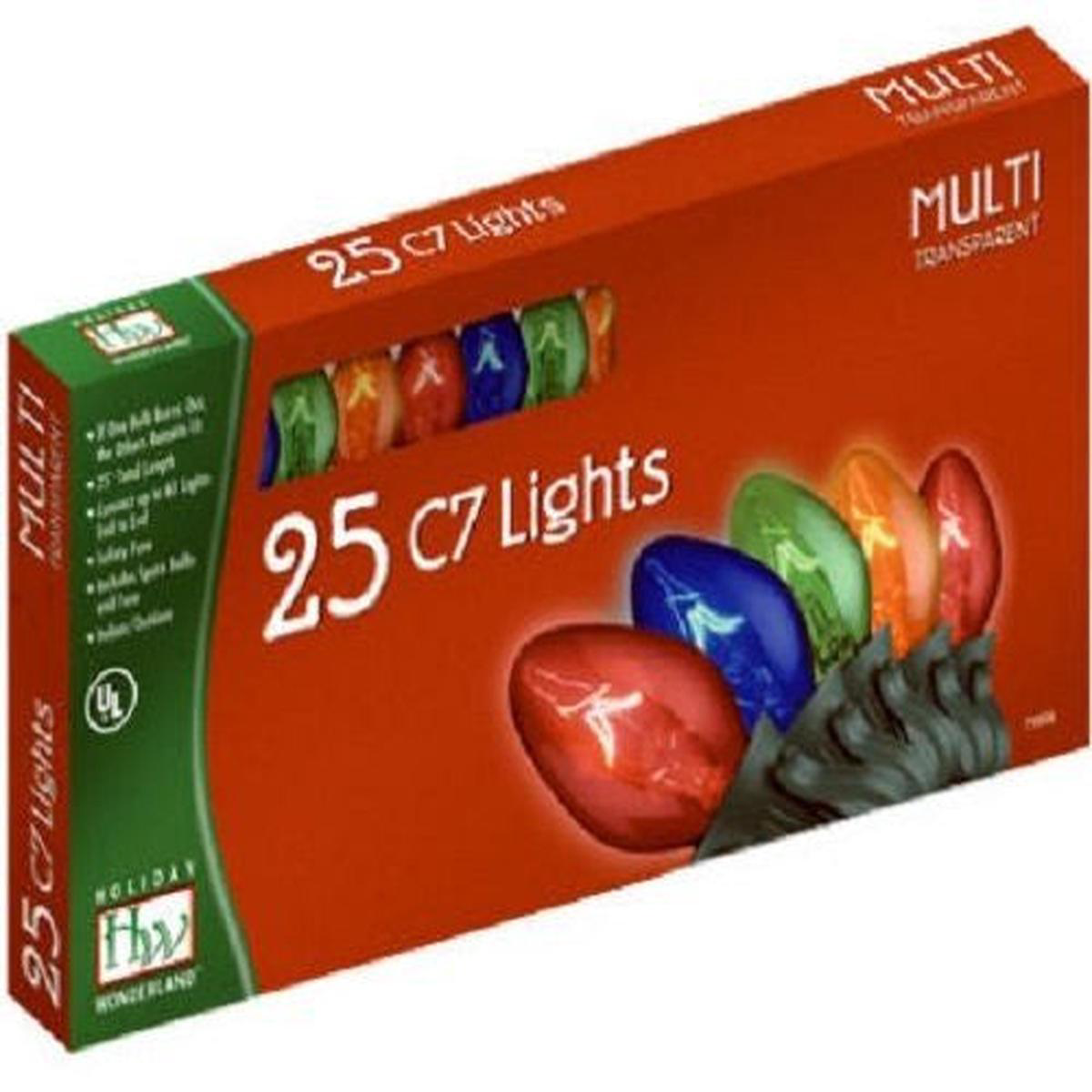Holiday Wonderland 525-88 25 Count Transparent Multi-Color C7 Christmas Light Set 8211 Quantity of 4