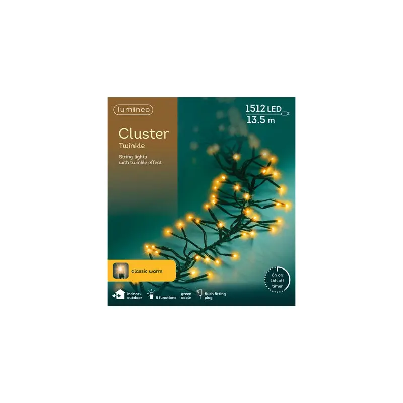 LED cluster lights gb 8 function twinkle effect outdoor green/classic warm L.1350cm