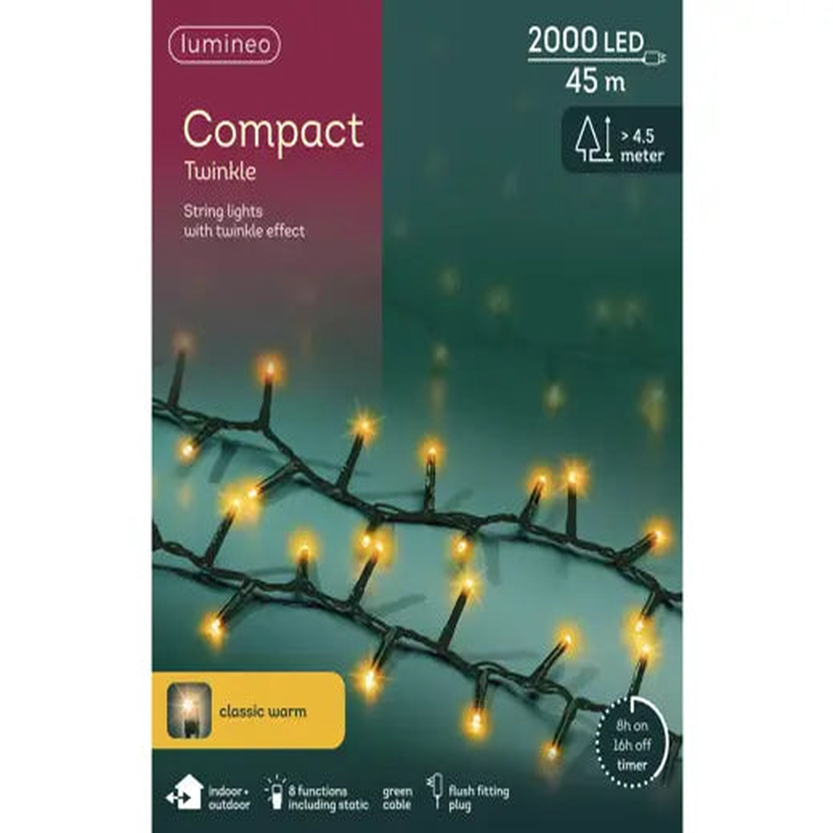 LED compact lights gb 8 function twinkle effect outdoor green/classic warm L.4500cm