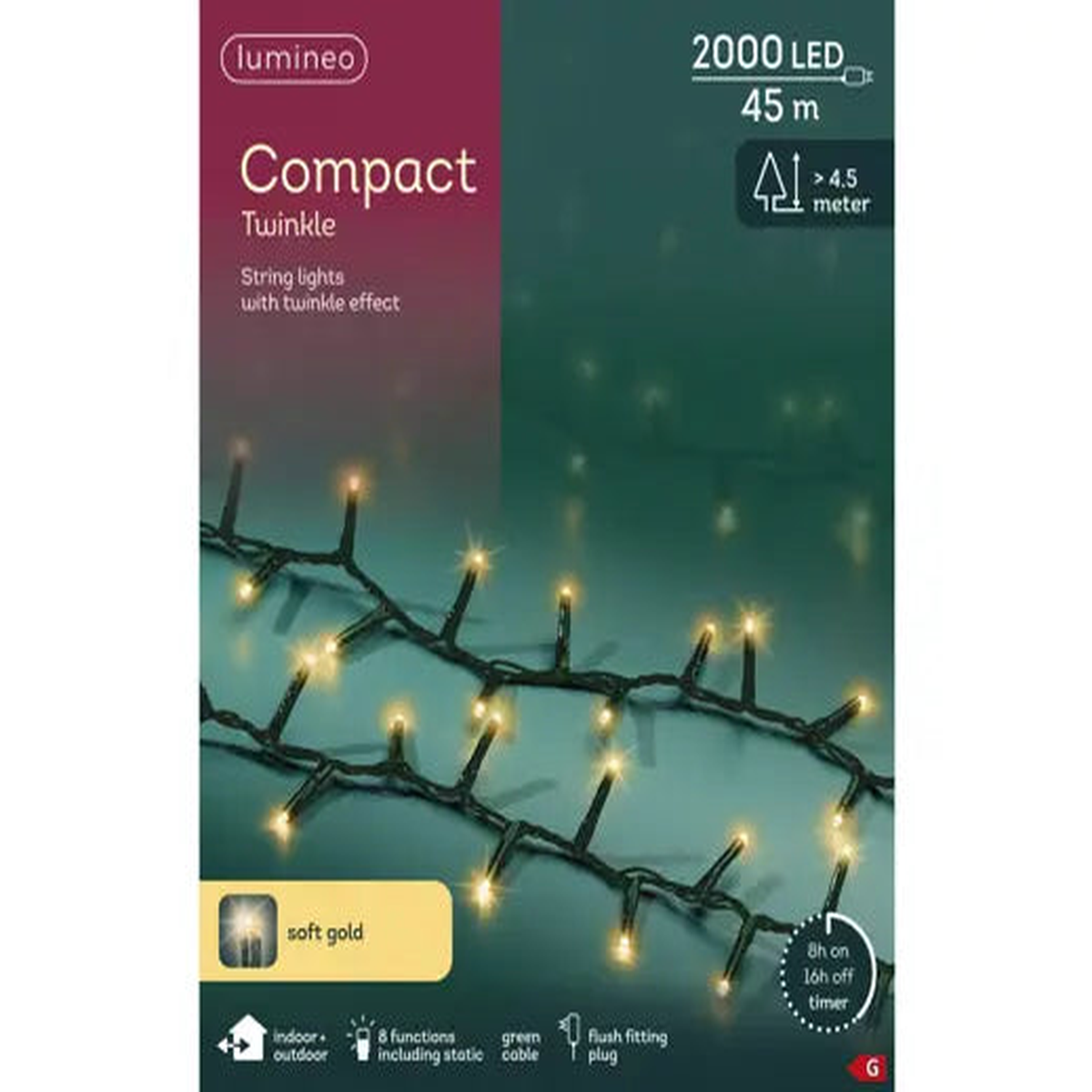 LED compact lights gb 8 function twinkle effect outdoor green/soft gold L.4500cm