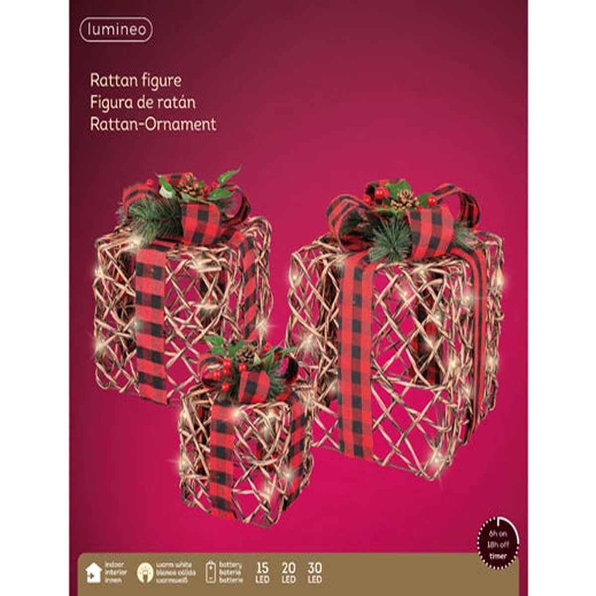 LED giftbox rattan steady BO indoor brown/warm white S