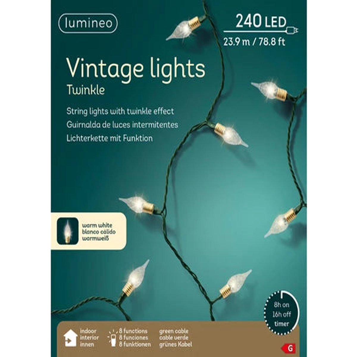 LED vintage lights gb 8 function twinkle effect indoor L2390cm - green/warm white