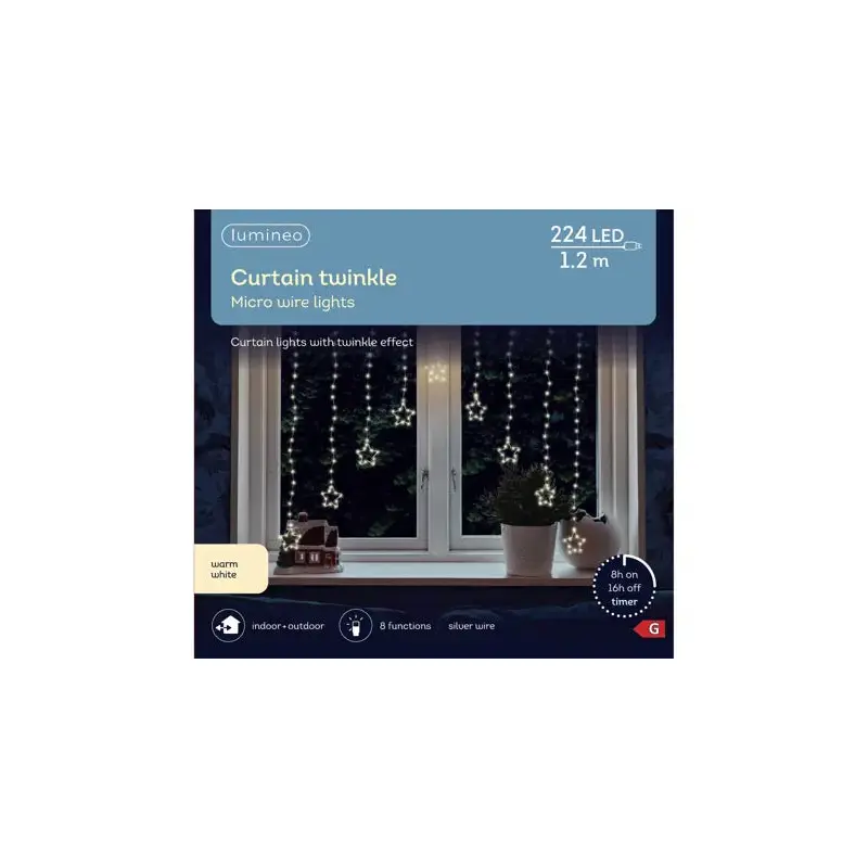 Micro LED curtain lights gb 8 function twinkle effect outdoor silver/warm white L.0.2cm x W.120cm x H.60cm