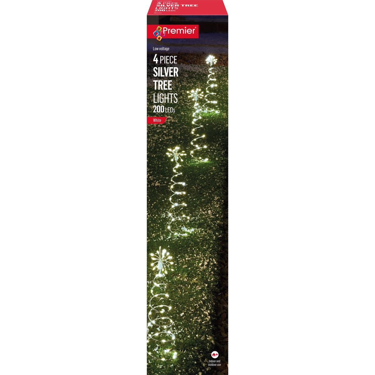 Premier LV201160W Silver Tree Lights 200 LEDs Set of 4 - White