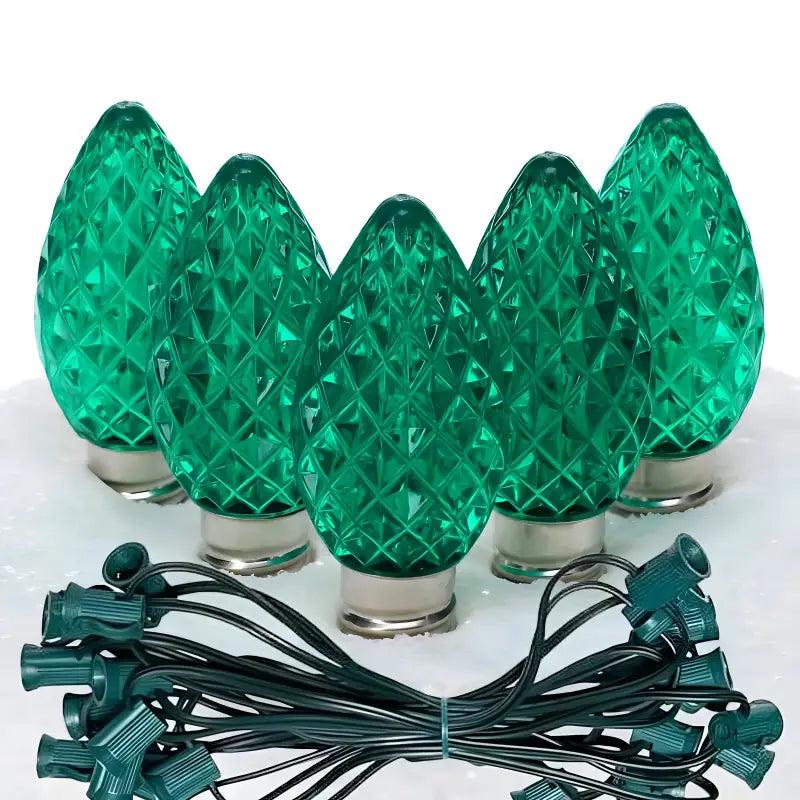 C7 Green Faceted ProCore LED Christmas Light Bulb String Light Set, 25 Lights, 25'