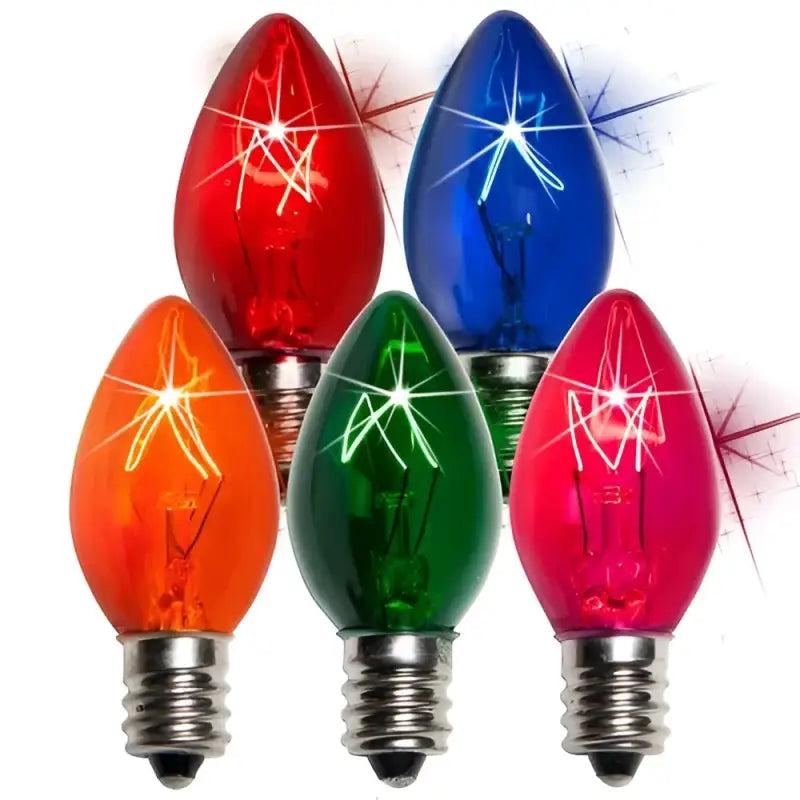 C7 Incandescent Christmas Light Bulbs, Multicolor TWINKLE, Transparent, Pack of 25