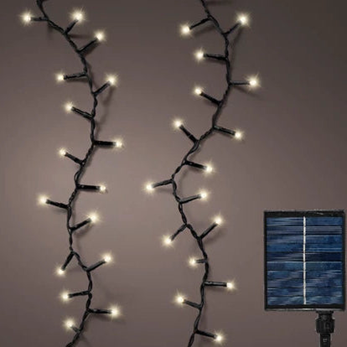 Solar compact lights pvc 8 function twinkle effect black/warm white L.1600cm