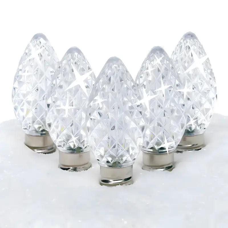 C7 Cool White Twinkle Faceted ProCore LED Christmas Light Bulbs