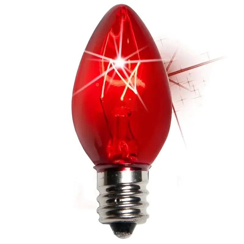 C7 Incandescent Christmas Light Bulbs, Red TWINKLE, Transparent, Pack of 25