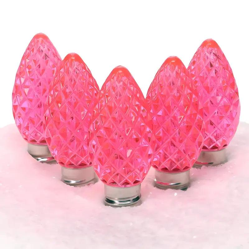 C7 Pink Faceted ProCore LED Christmas Light Bulbs