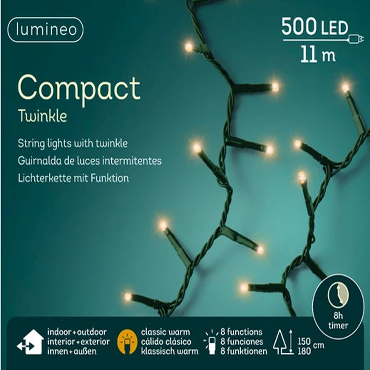 LED compact lights gb 8 function twinkle effect outdoor green/classic warm L.1100cm