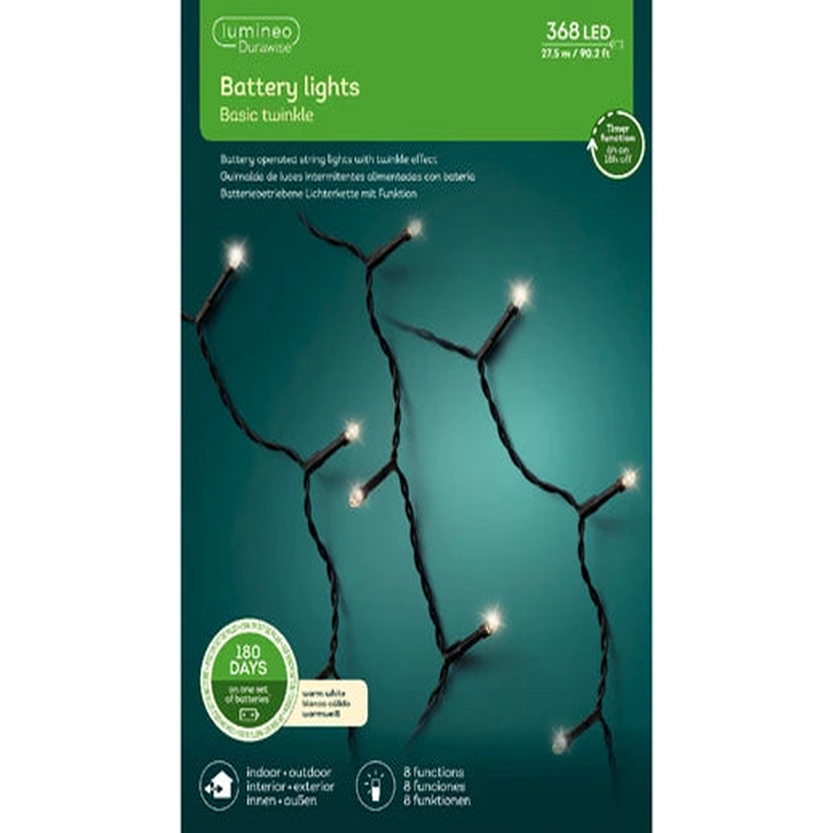 LED Durawise basic lights 8 function twinkle effect BO outdoor black/warm white L.2750cm