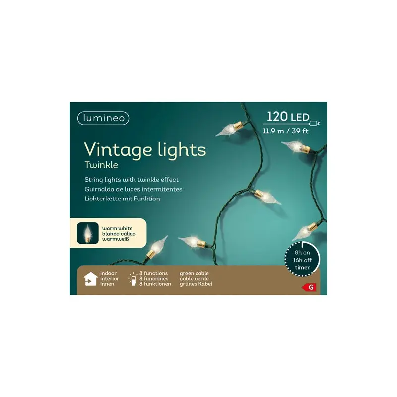 LED vintage lights gb 8 function twinkle effect indoor green/warm white L.1190cm
