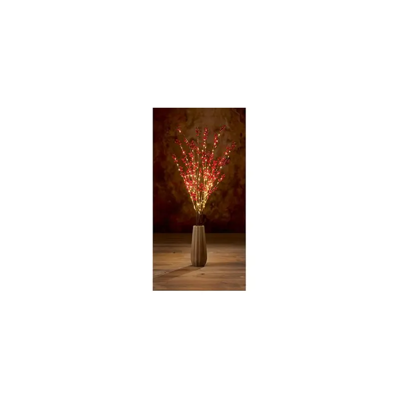 1m Set of 3 Red Holly Berry Branch 180 WW MicroBright LEDs