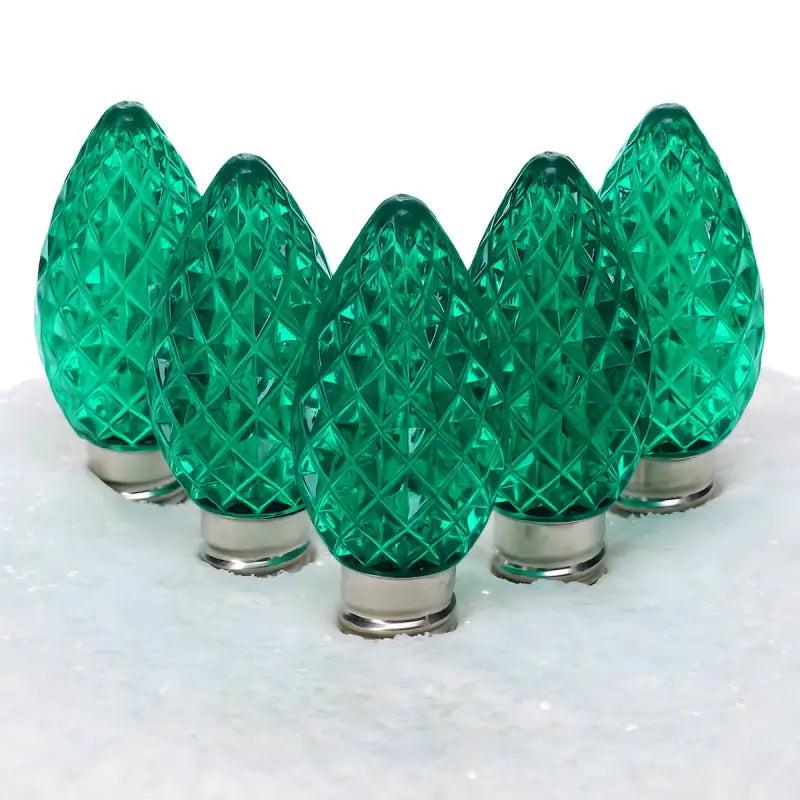 C7 Green Faceted ProCore LED Christmas Light Bulbs