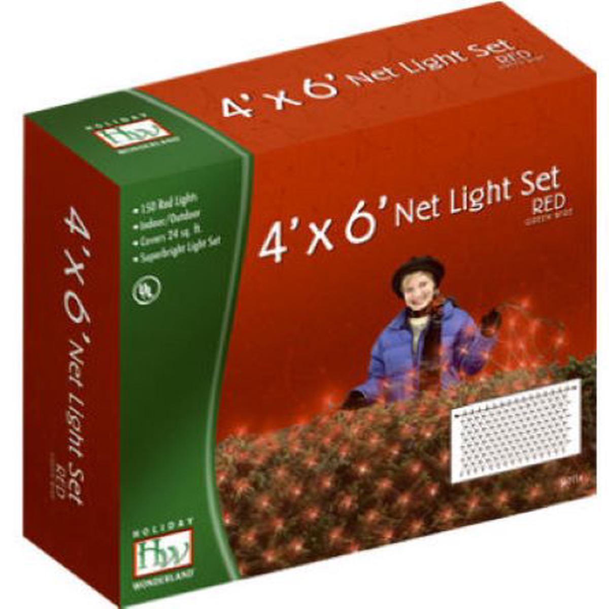 Holiday Wonderland 48953-88 150-Count 4' x 6' Red Christmas Net Light Set - Quantity of 8