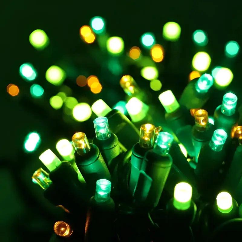 50 5mm ColorSplash Shamrock Green, Lime Green, Gold LED Christmas Lights, 6
