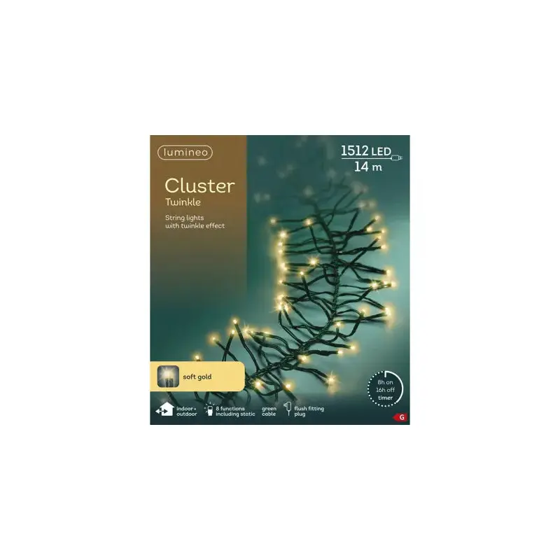 LED cluster lights gb 8 function twinkle effect outdoor green/soft gold L.1400cm