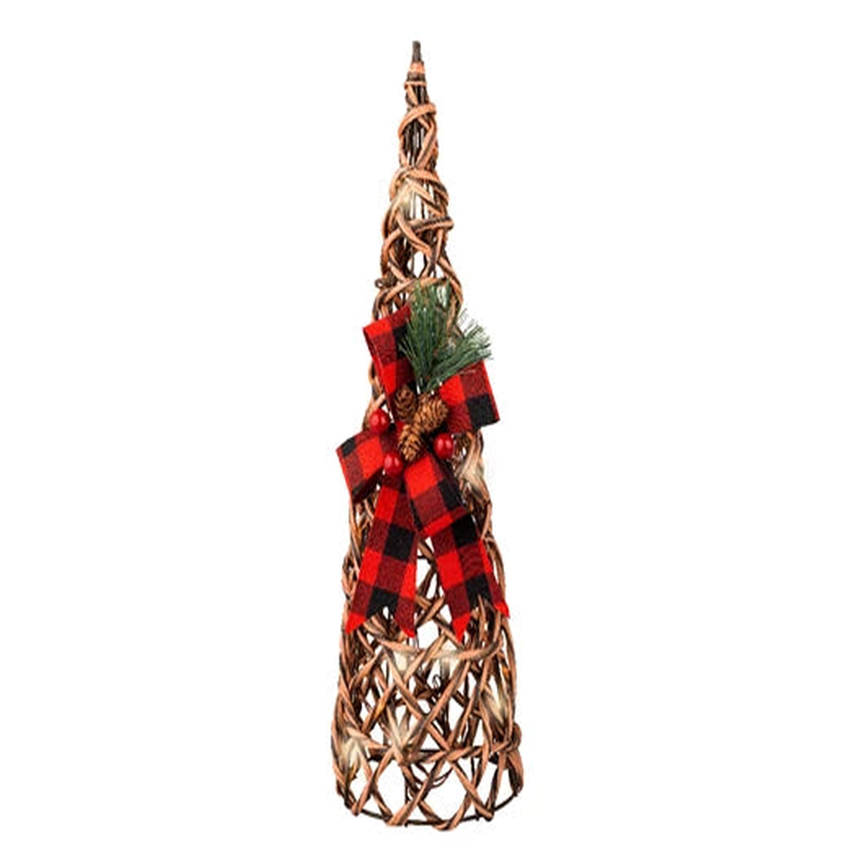 LED cone rattan steady BO indoor brown/warm white H.38cm D.11.5cm
