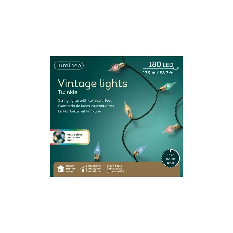 LED vintage lights gb 8 function twinkle effect indoor green/multi L.1790cm