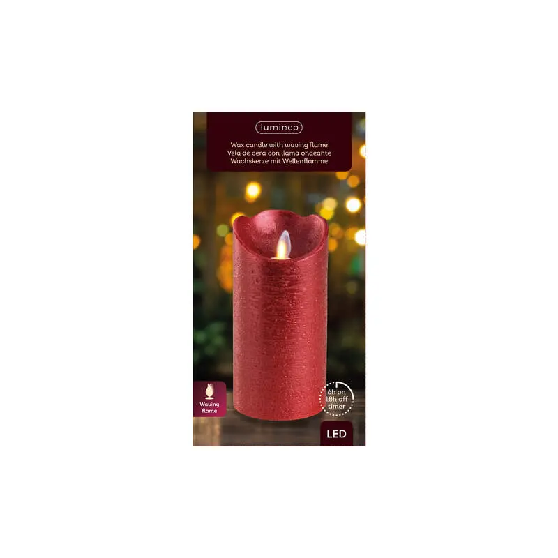 LED waving candle wax wave top BO indoor christmas red/warm white dia7.5cm x H.15cm