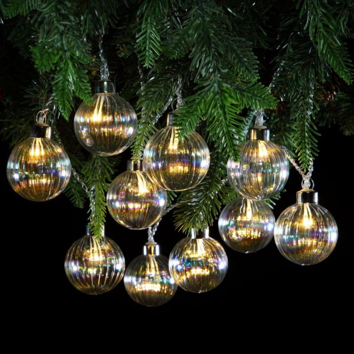 Noma 1022004 Iridescent Glass Bauble Garland Warm White LED Lights Pkt10 B/O