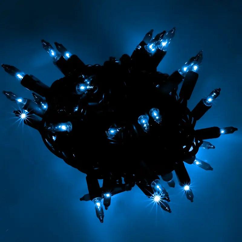 100 Blue Incandescent Mini Lights, Green Wire, 4