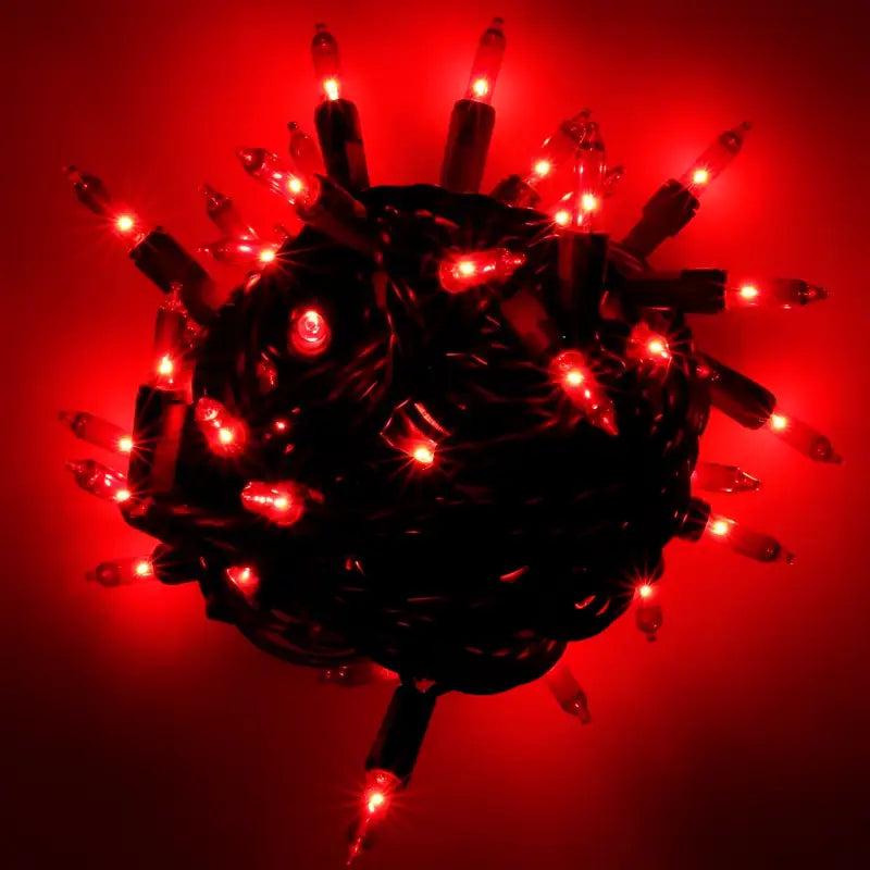 100 Red Incandescent Mini Lights, Green Wire, 4