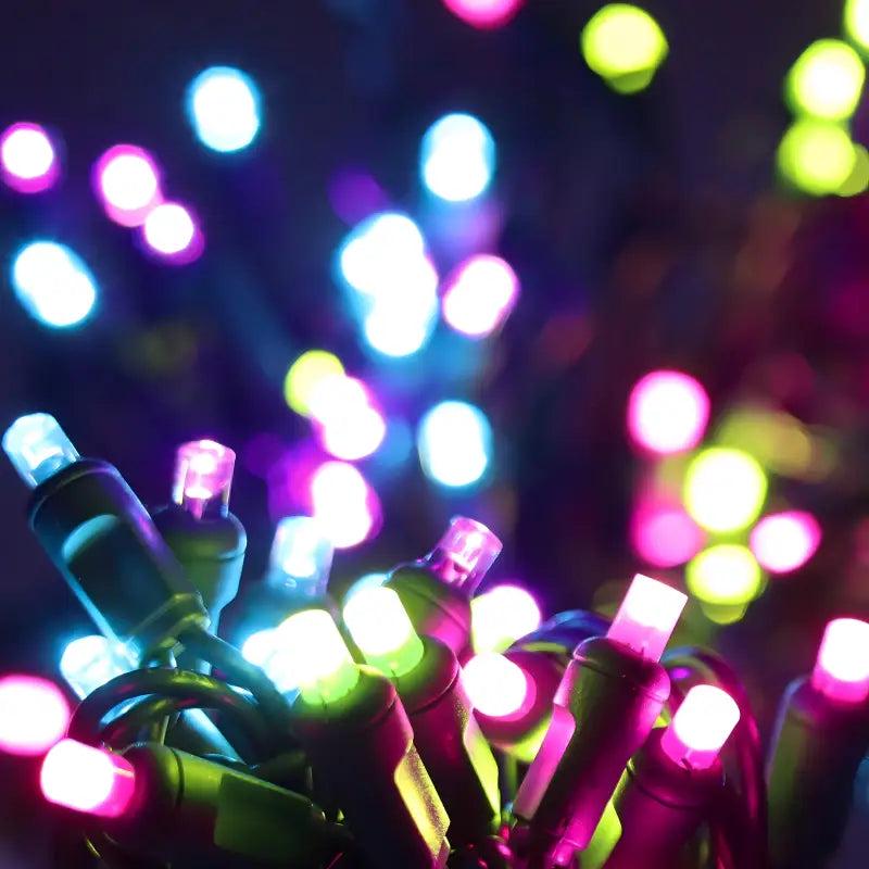 50 5mm ColorSplash Gingerbread Pink,Teal, Lime Green, Purple LED Christmas Lights, 6