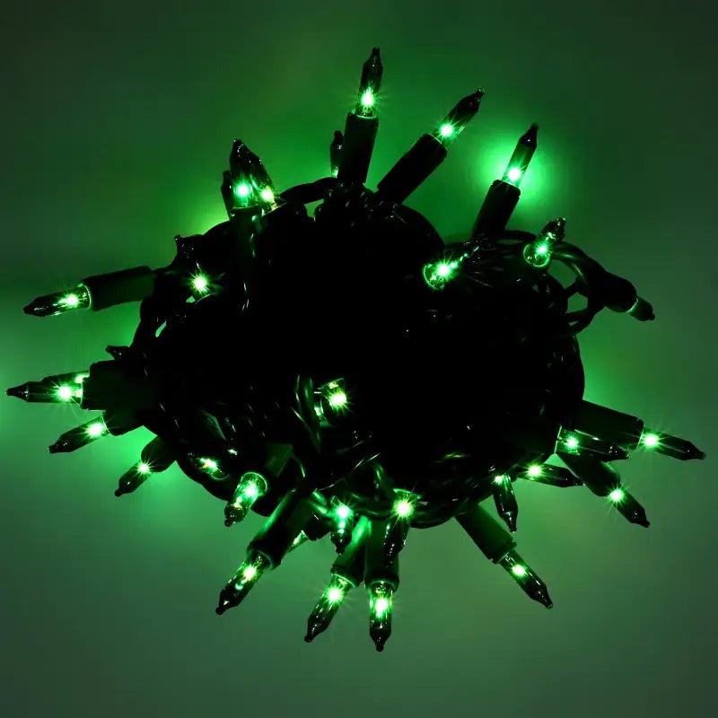 50 Green Incandescent Mini Lights, Green Wire, 6
